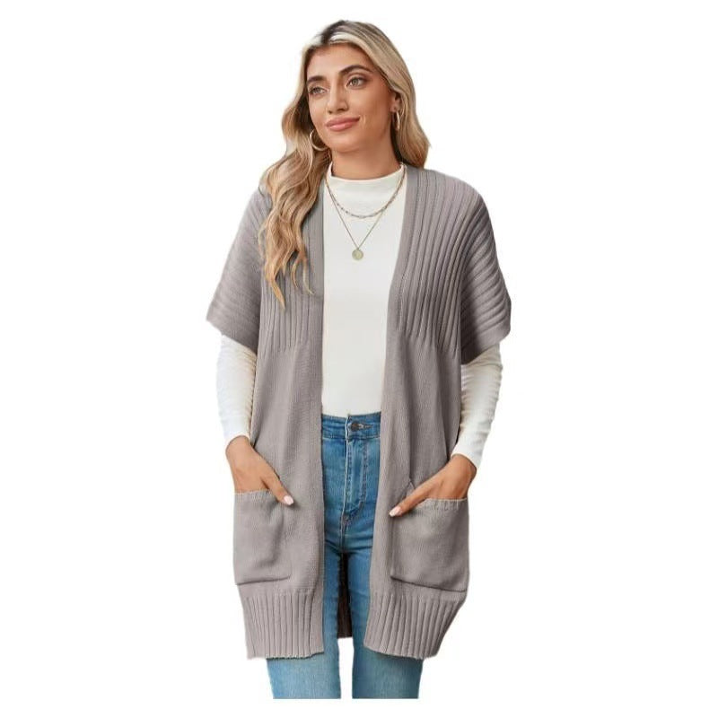 Adelaide | Lightweight Open-Front Knit Cardigan — Light Gray — Alfa Empire, view 6