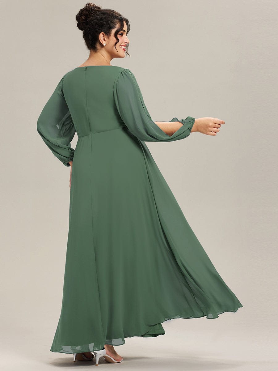 Chiffon V-Neckline Long Sleeve Wedding Guest Dress
