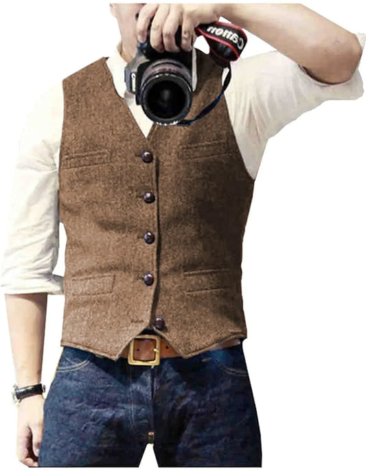 Arthur | Classic Herringbone Tweed Waistcoat — Brown — Alfa Empire, view 2