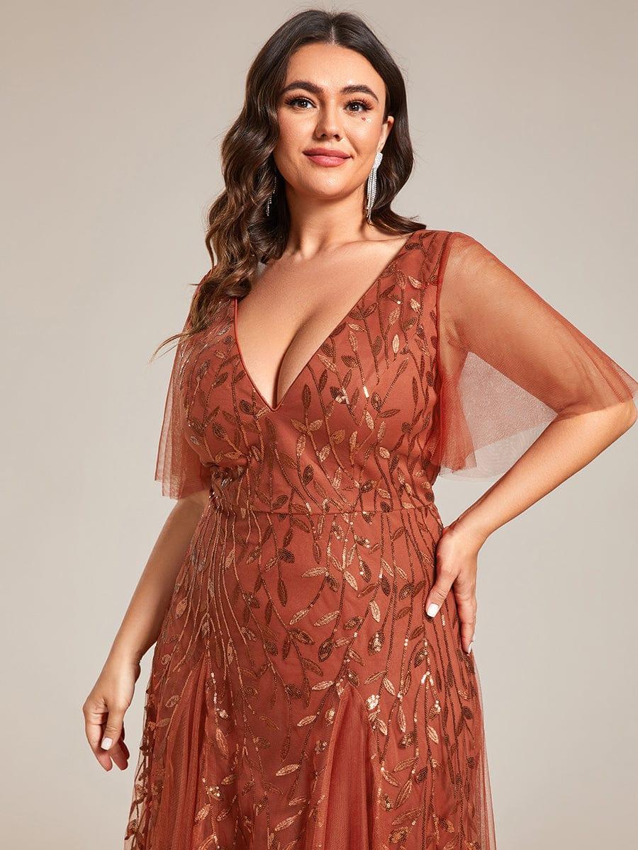 Sequin Shimmery Ruffle Sleeves Maxi Evening Dress