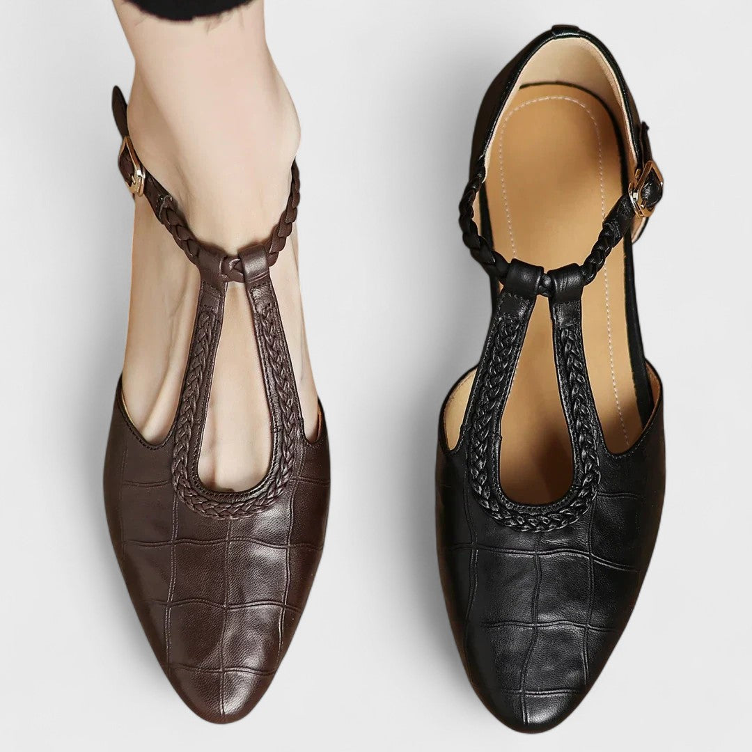 Caitlin | Classic Braided T-Bar Block Heel Shoes — Alfa Empire, view 7