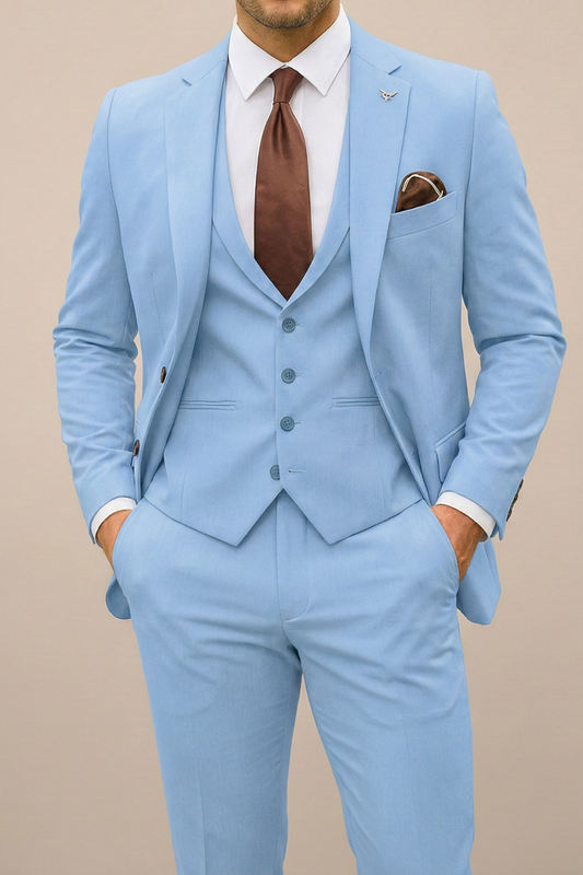 Cameron | Classic Modern Three Piece Suit Set — Light Blue — Alfa Empire, view 2