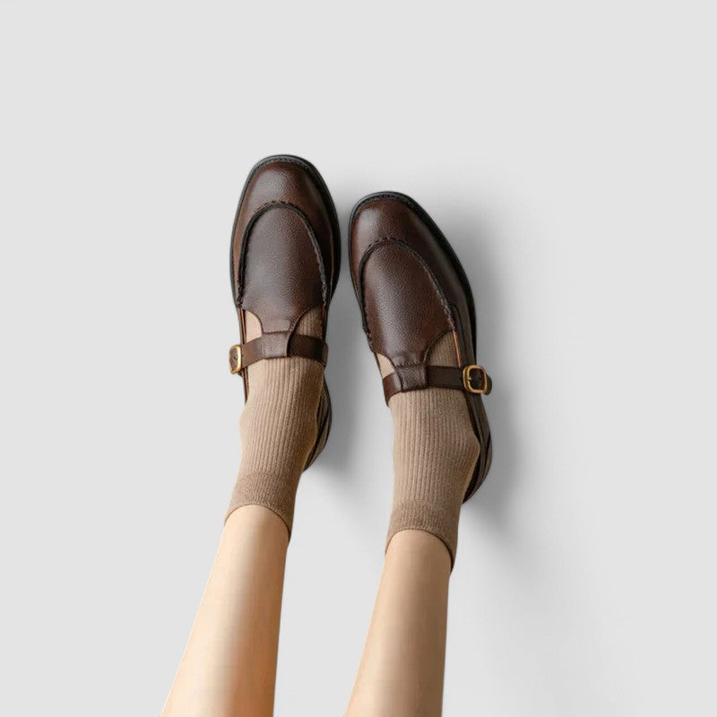 Cecelia | Classic Chunky Mary Jane Strap Shoes — Brown — Alfa Empire, view 7