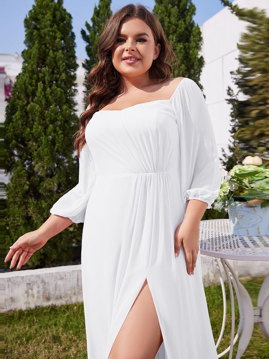 Chiffon High-Slit Waist Pleated Off Shoulder Bridesmaid Dress with Long Sleeve