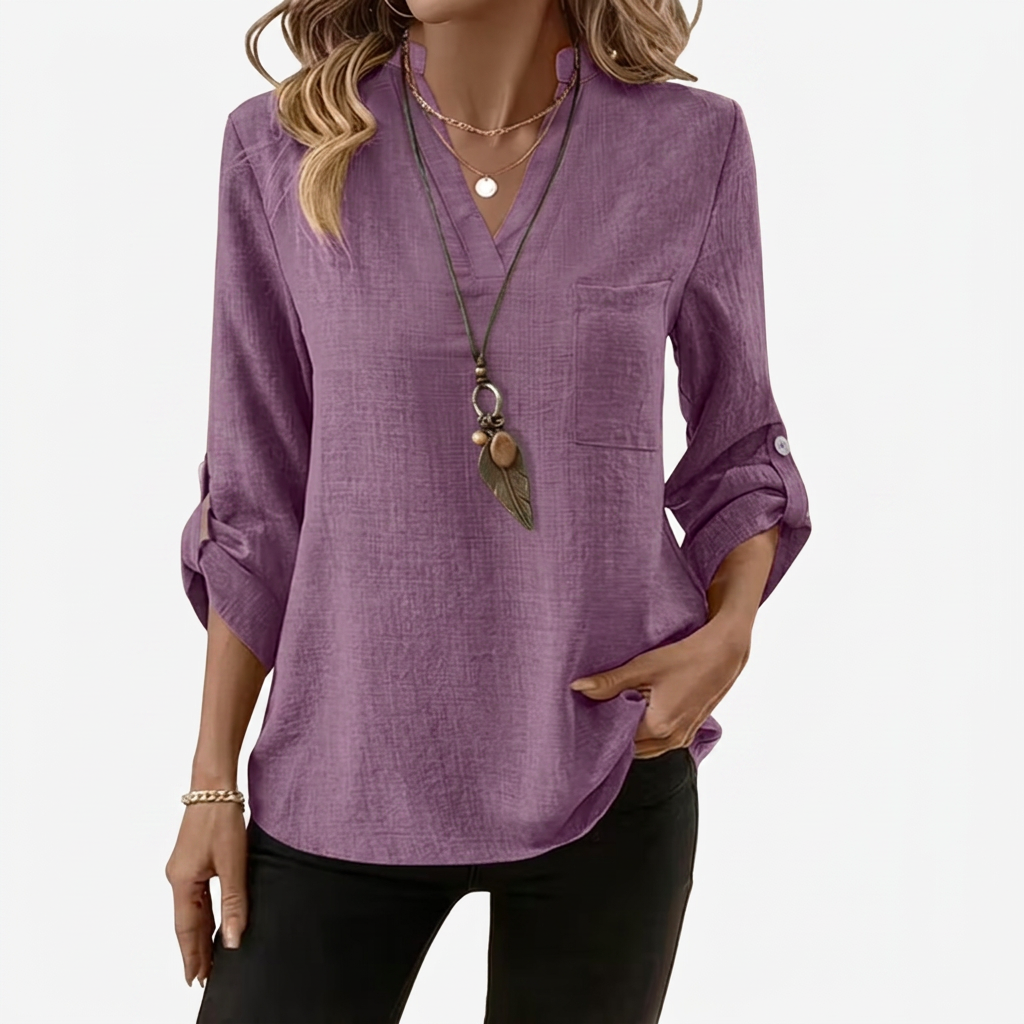 Danika | Classic V-Neck Long Sleeve Shirt — Purple — Alfa Empire, view 4