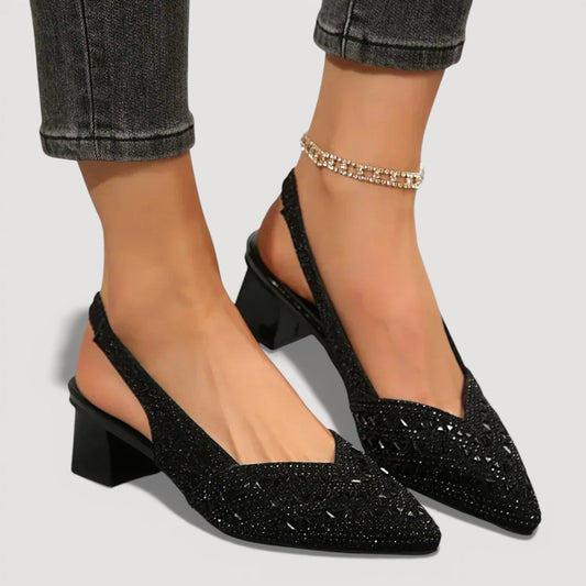 Diana | Sparkling Slingback Pumps — Black — Alfa Empire, view 2