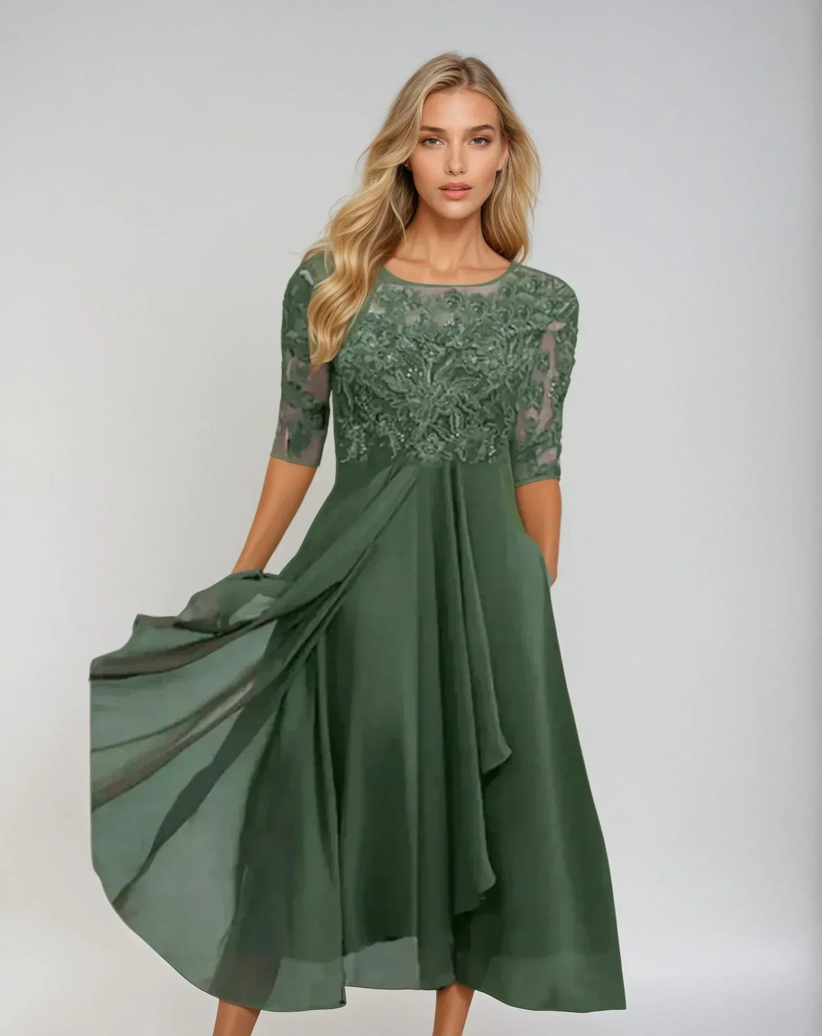 Eleanor | Refined Lace Dress — Green — Alfa Empire, view 5