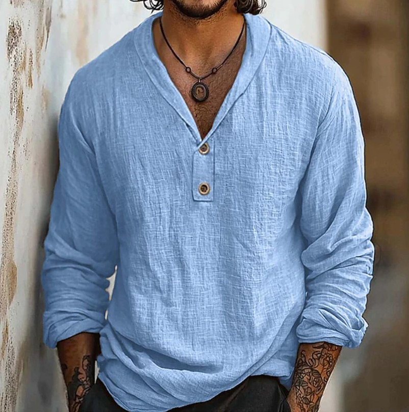 Elliot | Classic Retro Button Up Shirt — Blue — Alfa Empire, view 3