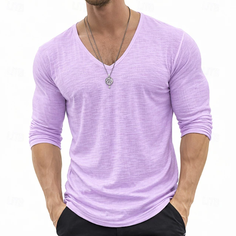 Ethan | Slim Fit V-Neck Henley Long Sleeve Shirt — Purple — Alfa Empire, view 7