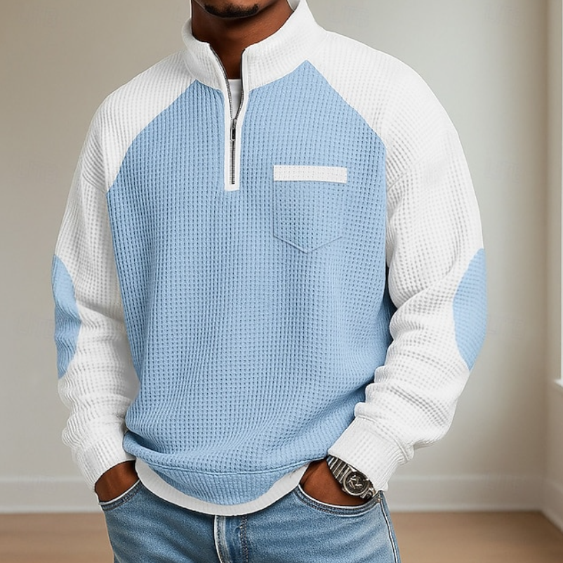 Everett | Everyday Half-Zip Casual Sweater — Light Blue — Alfa Empire, view 4