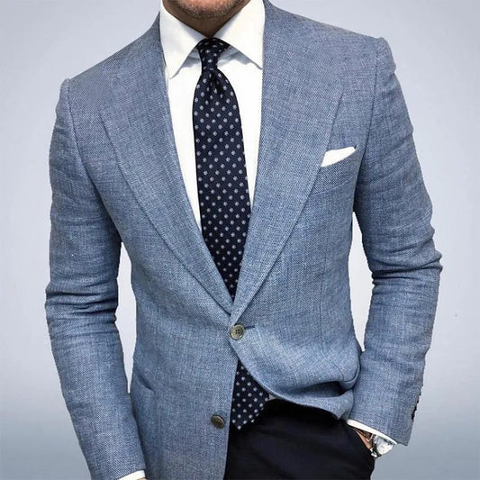 Harrison | Classic Textured Slim-Fit Blazer — Blue — Alfa Empire, view 2