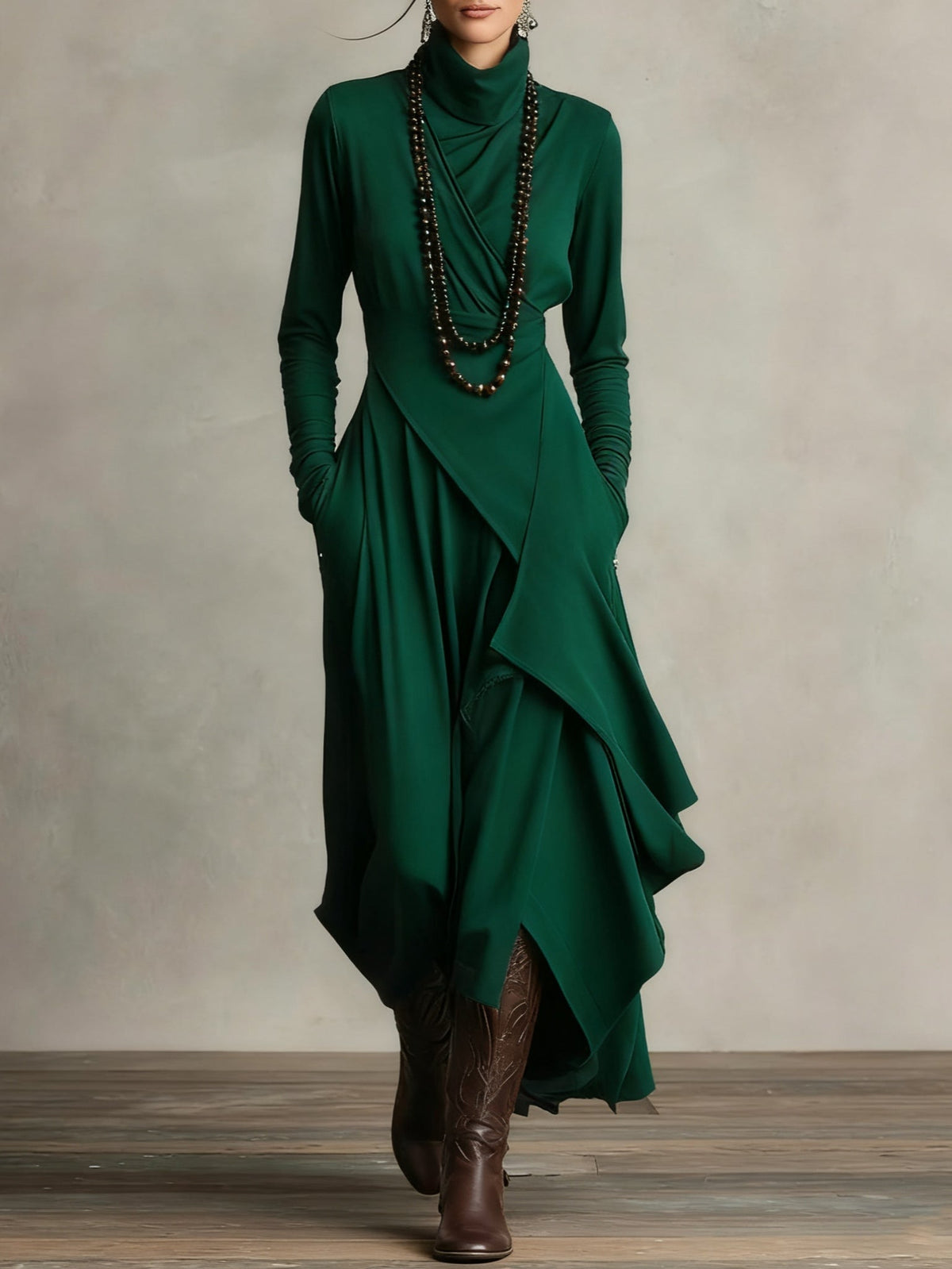 Hattie | Refined High Neck Maxi Dress — Green — Alfa Empire, view 8