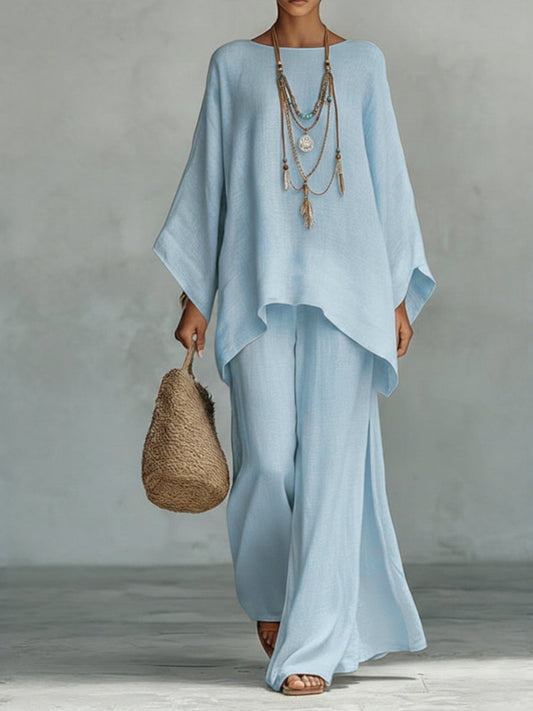 Jacqui | Refined Wide Sleeve and Pant Set — Light Blue — Alfa Empire, view 2