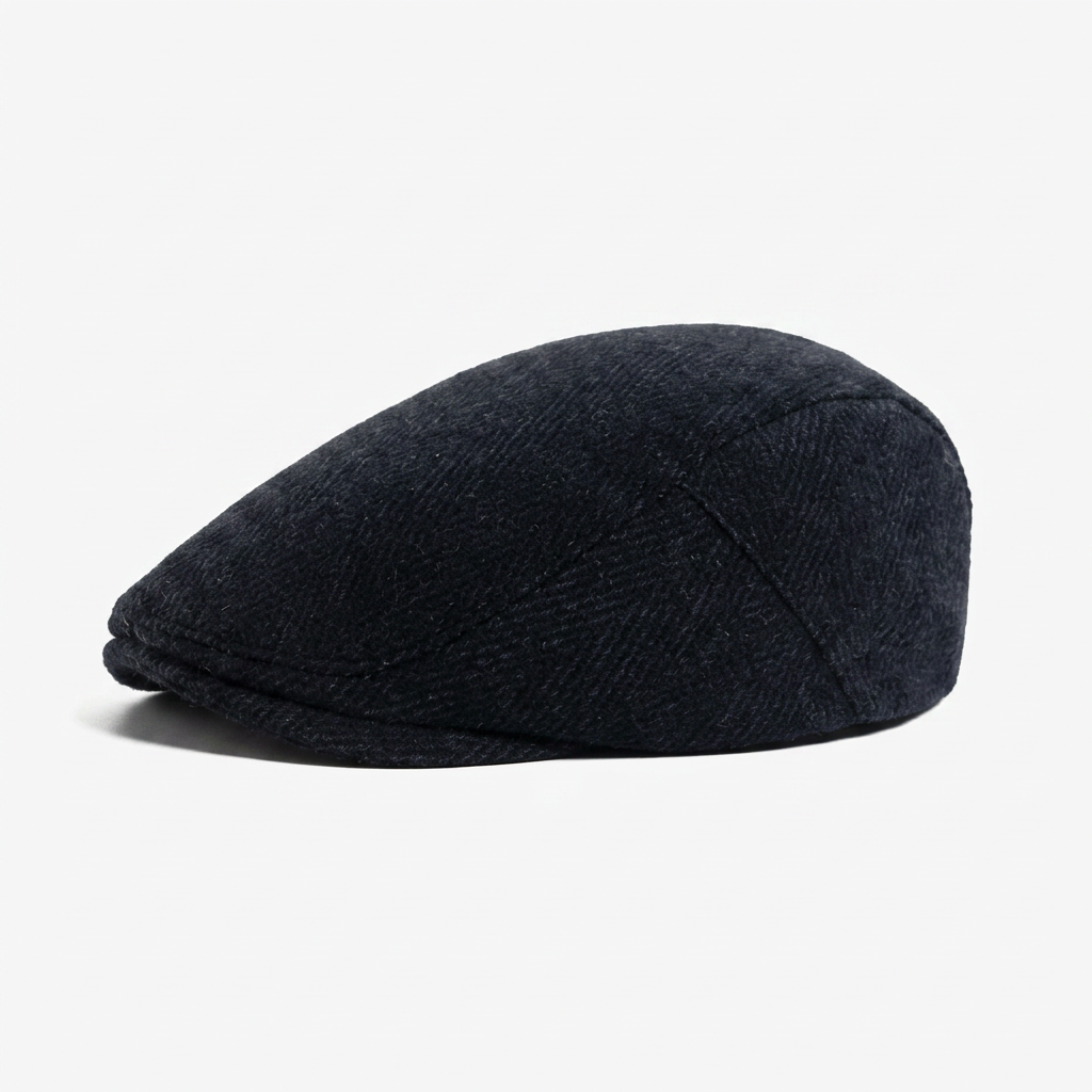 James | Classic Herringbone Stitch Flat Cap — Black — Alfa Empire, view 3