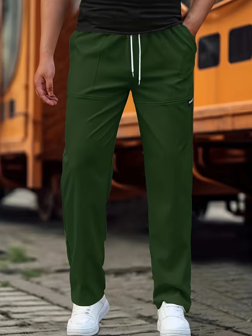 Jasper | Casual Lightweight Straight-Leg Pants — Dark Green — Alfa Empire, view 9