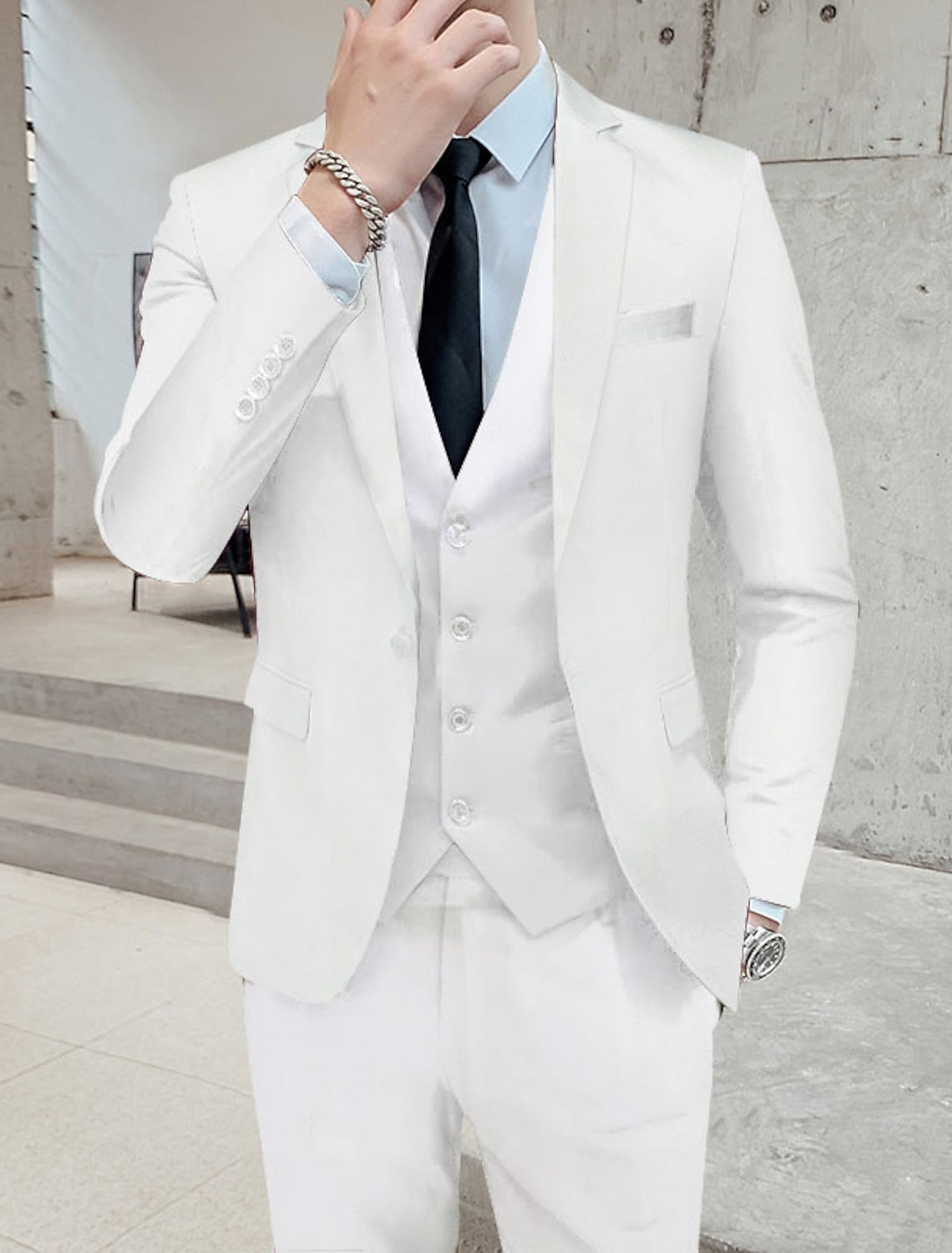 Kane | Single Breasted Two-buttons 3 Pieces Suit — White — Alfa Empire, view 5