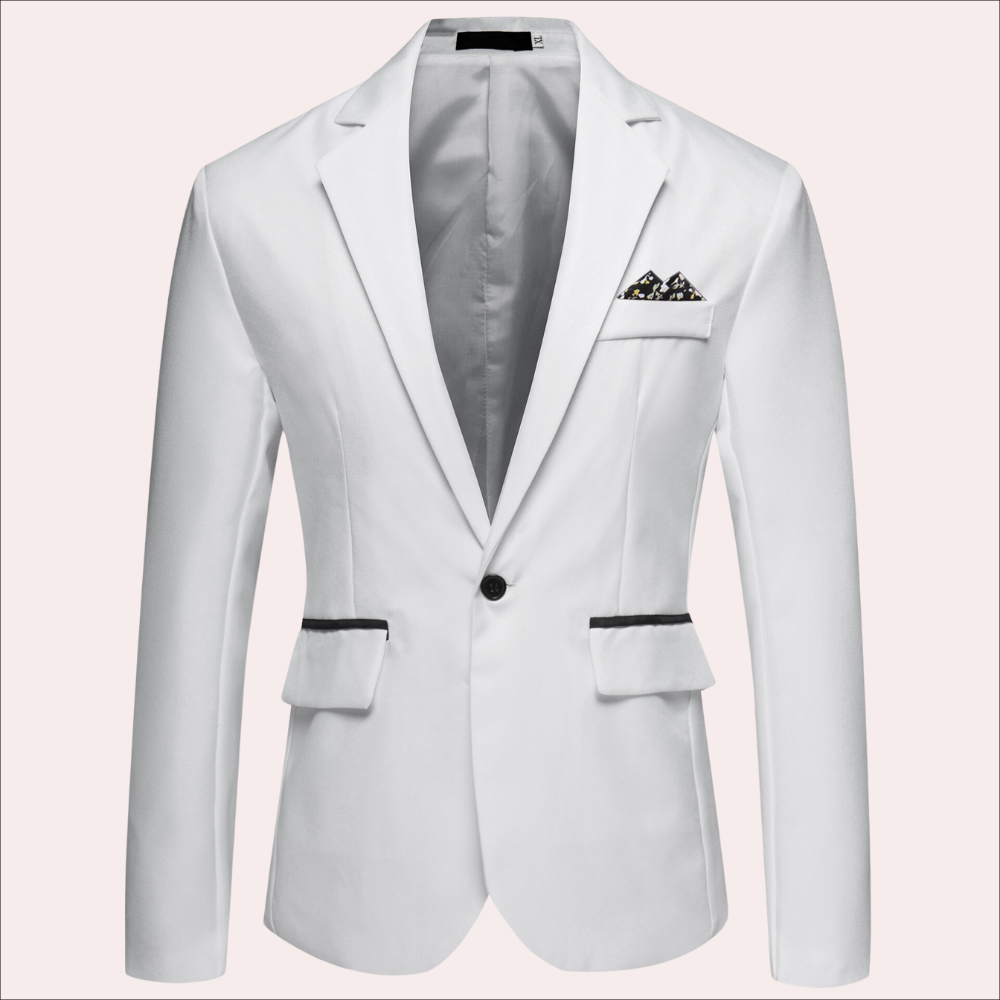 Landon | Modern Single Breasted Slim-Fit Blazer — White — Alfa Empire, view 6