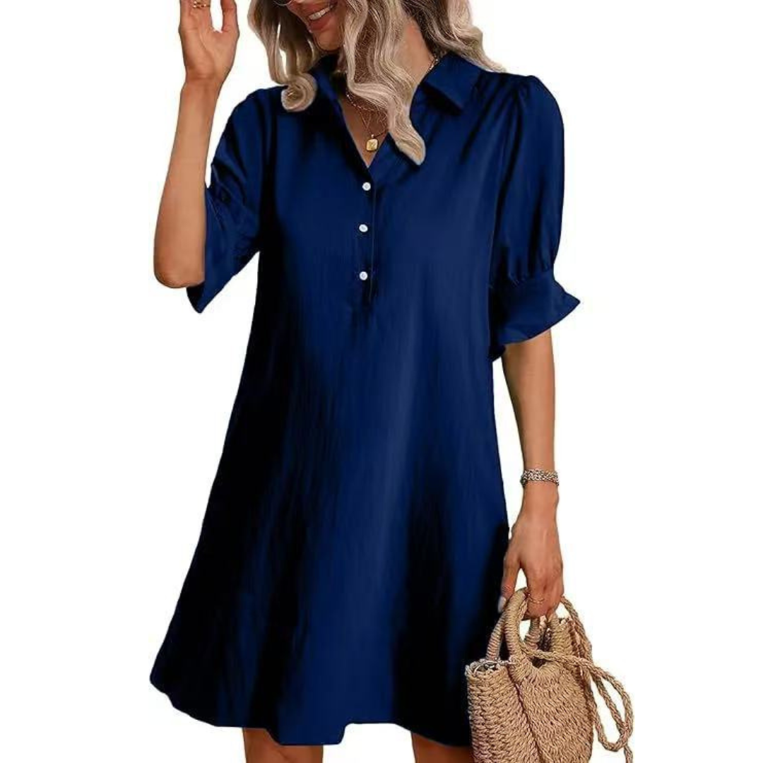 Lyla | Casual Button Down Shirt Dress — Navy Blue — Alfa Empire, view 8