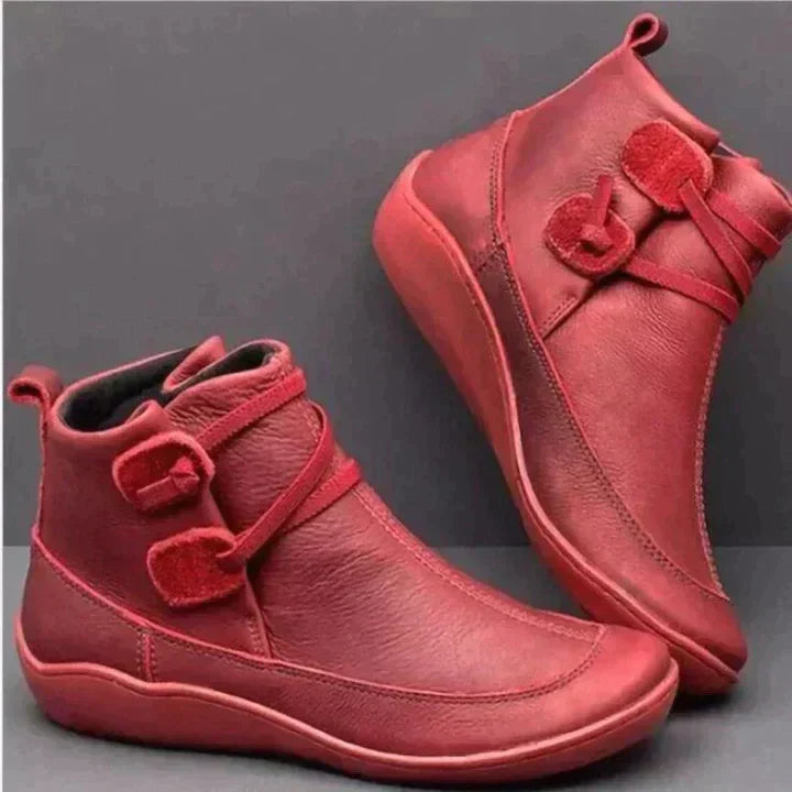 Marguerite | Supportive Ankle Boots — Red — Alfa Empire, view 4