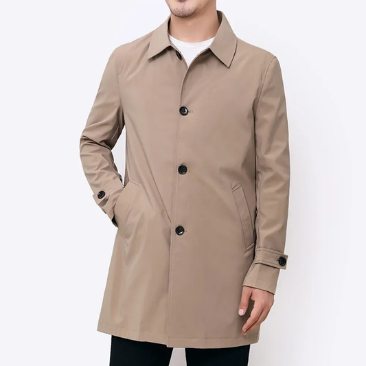 Men's Button-Front Trench Coat with Notch Collar — Khaki — Alfa Empire, view 2