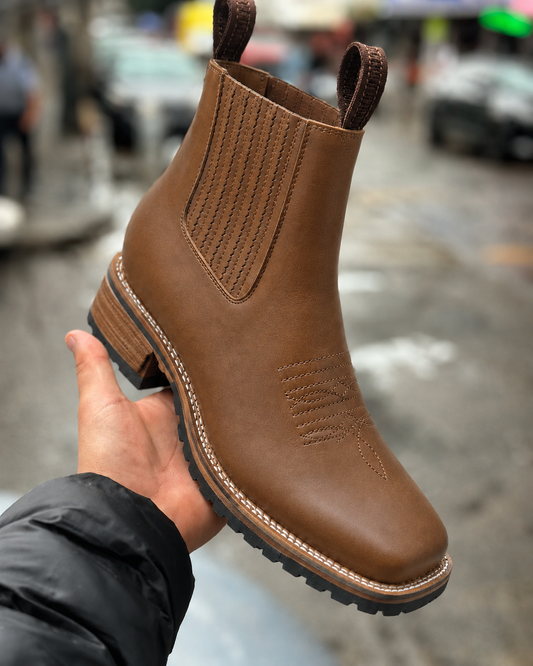 Men's Chelsea Ankle Boots Pull-On with Elastic Gores — Light Brown — Alfa Empire, view 2