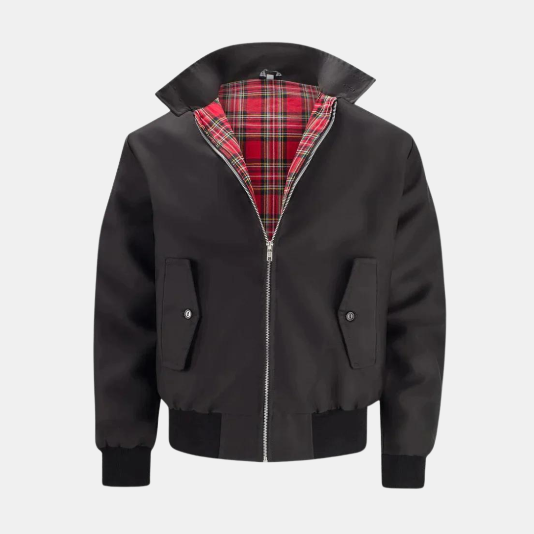Men's Harrington Jacket with Zip Front and Stand Collar — Black — Alfa Empire, view 2