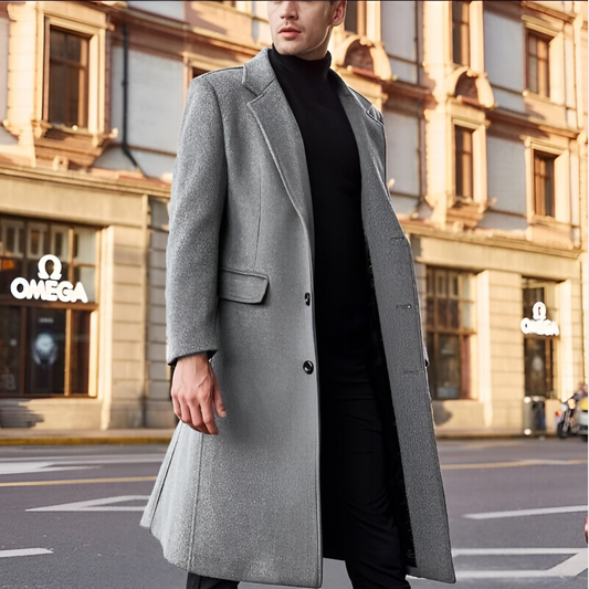Men's Notched Lapel Overcoat Long Single-Breasted — Gray — Alfa Empire, view 2