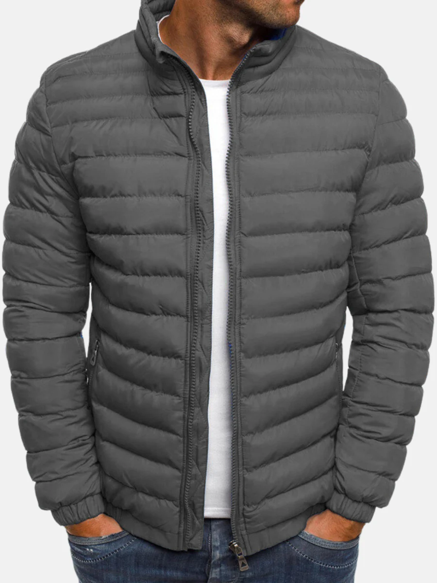 Men's Quilted Puffer Jacket with Full Zip — Gray — Alfa Empire, view 6