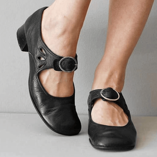 Michaela | Classic Mary Jane Strap Flats — Black — Alfa Empire, view 2