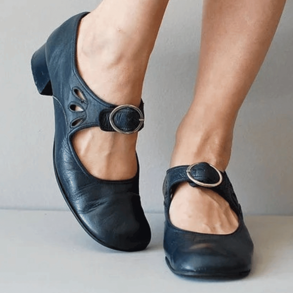 Michaela | Classic Mary Jane Strap Flats — Blue — Alfa Empire, view 4