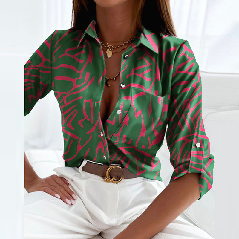 Novalie | Classic Collared Printed Blouse — Alfa Empire, view 17