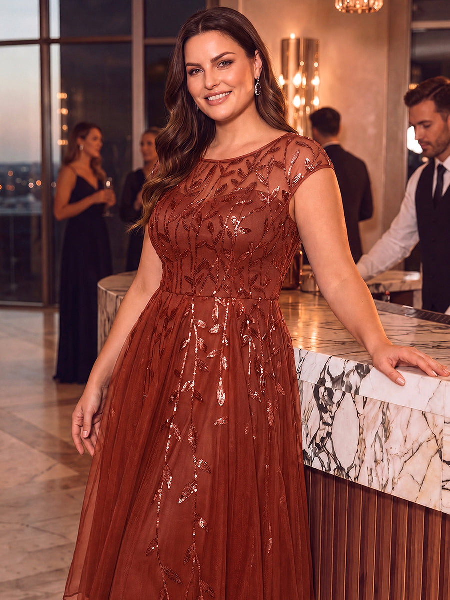 Plus Size Sequin See-through Wedding Guest Dress