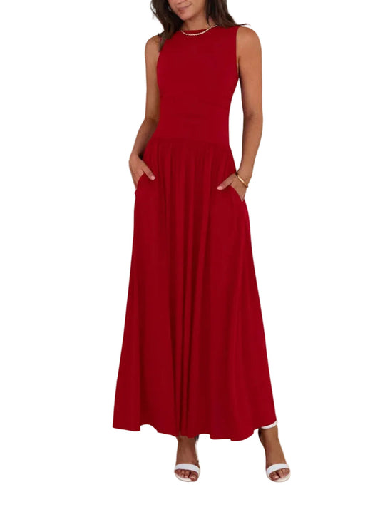 Primrose | Casual Sleeveless Maxi Dress — Red — Alfa Empire, view 2