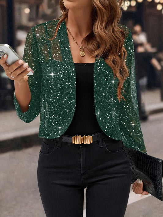 Raina | Modern Glitter Sequin Cardigan Jacket — Green — Alfa Empire, view 2
