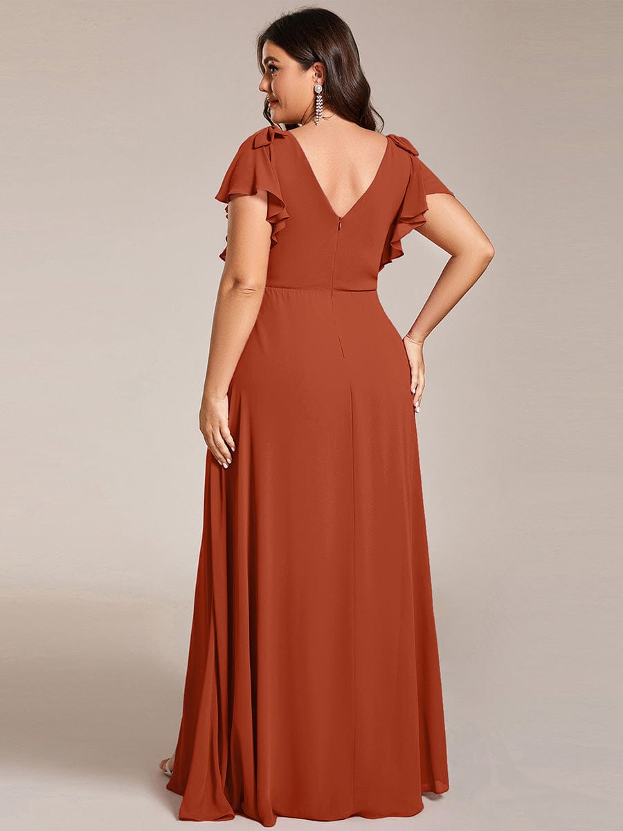 Chiffon Short Sleeve with Bowknot High Front Slit A-Line Bridesmaid Dress