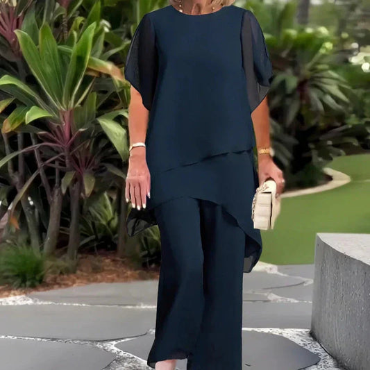 Rowena | Refined Draped Palazzo Pants Set — Alfa Empire, view 2