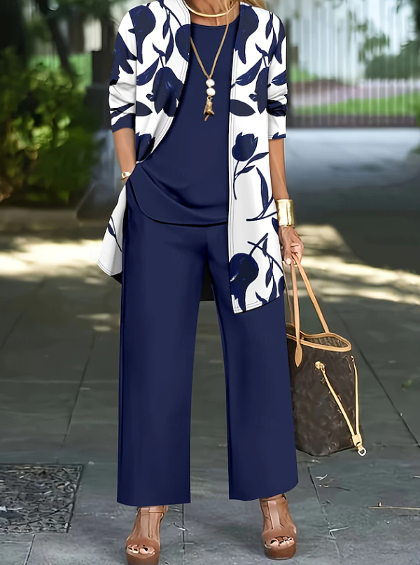 Scarlett | Refined Floral 3-Piece Set — Navy Blue — Alfa Empire, view 4