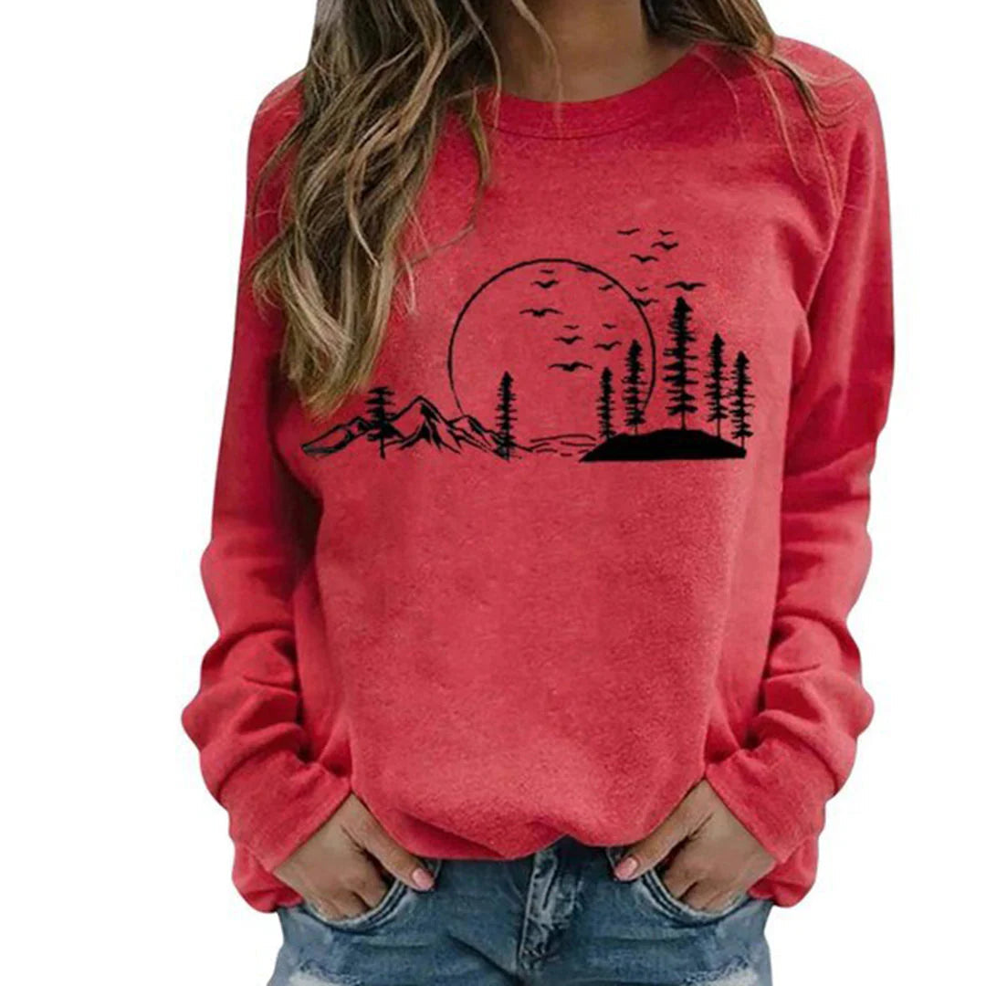 Women's Crewneck Sweatshirt with Nature Graphic Print — Pink — Alfa Empire, view 5