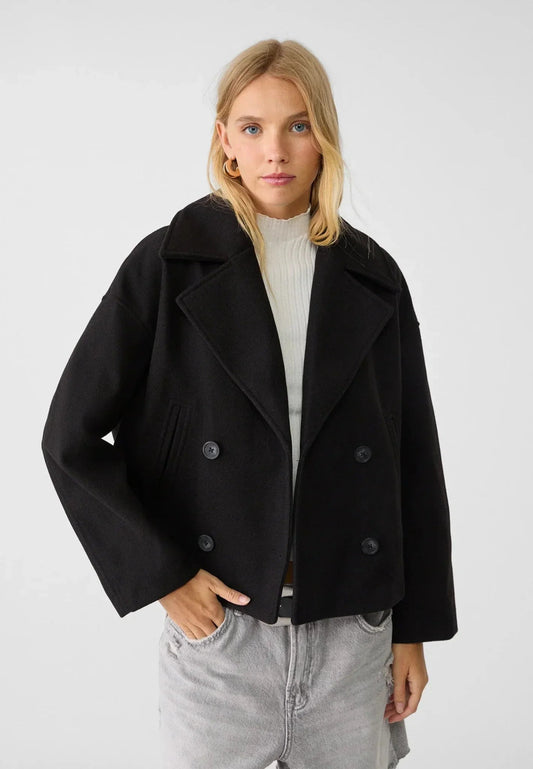 Women's Cropped Double-Breasted Blazer Oversized — Black — Alfa Empire, view 2