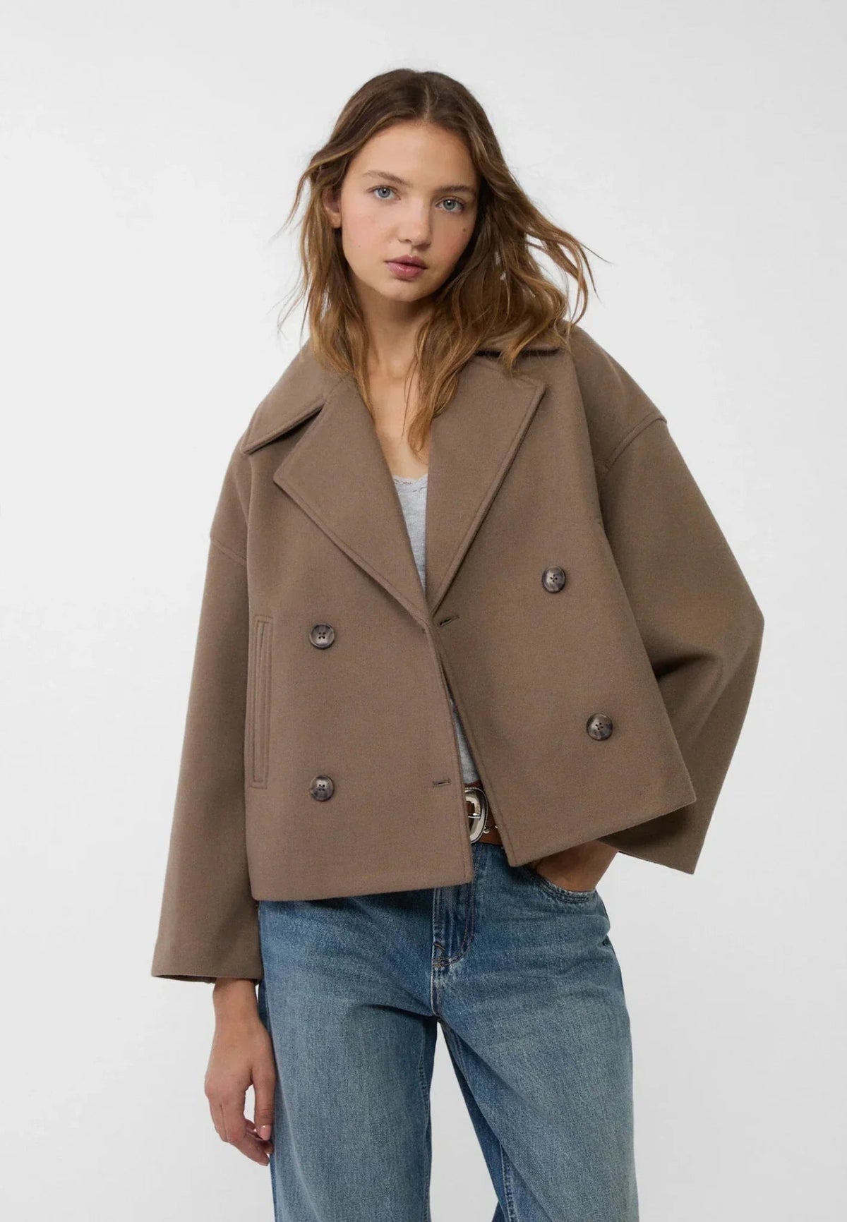 Women's Cropped Double-Breasted Blazer Oversized — Brown — Alfa Empire, view 5
