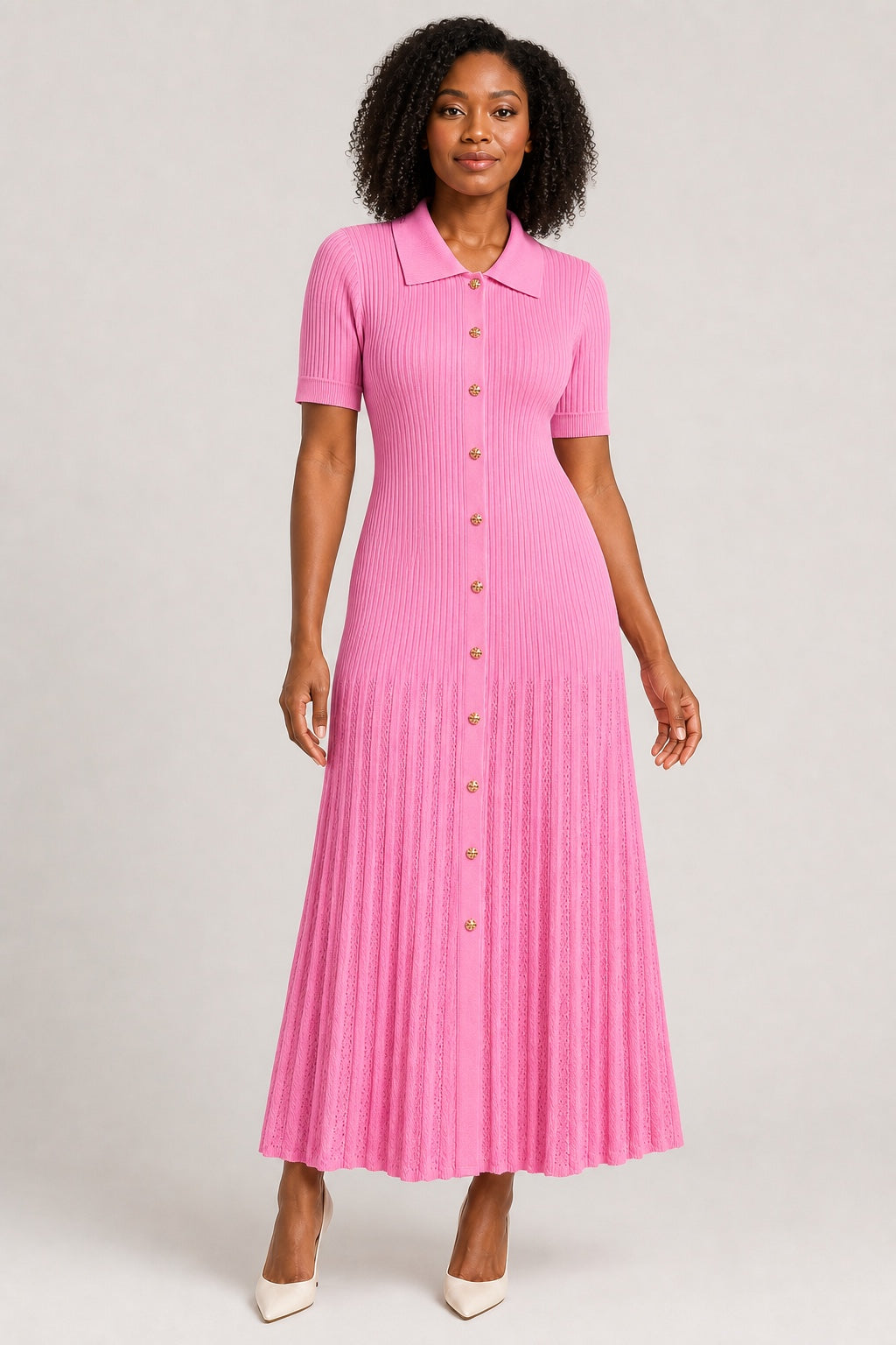 Julia knit maxi shirt dress in Pink