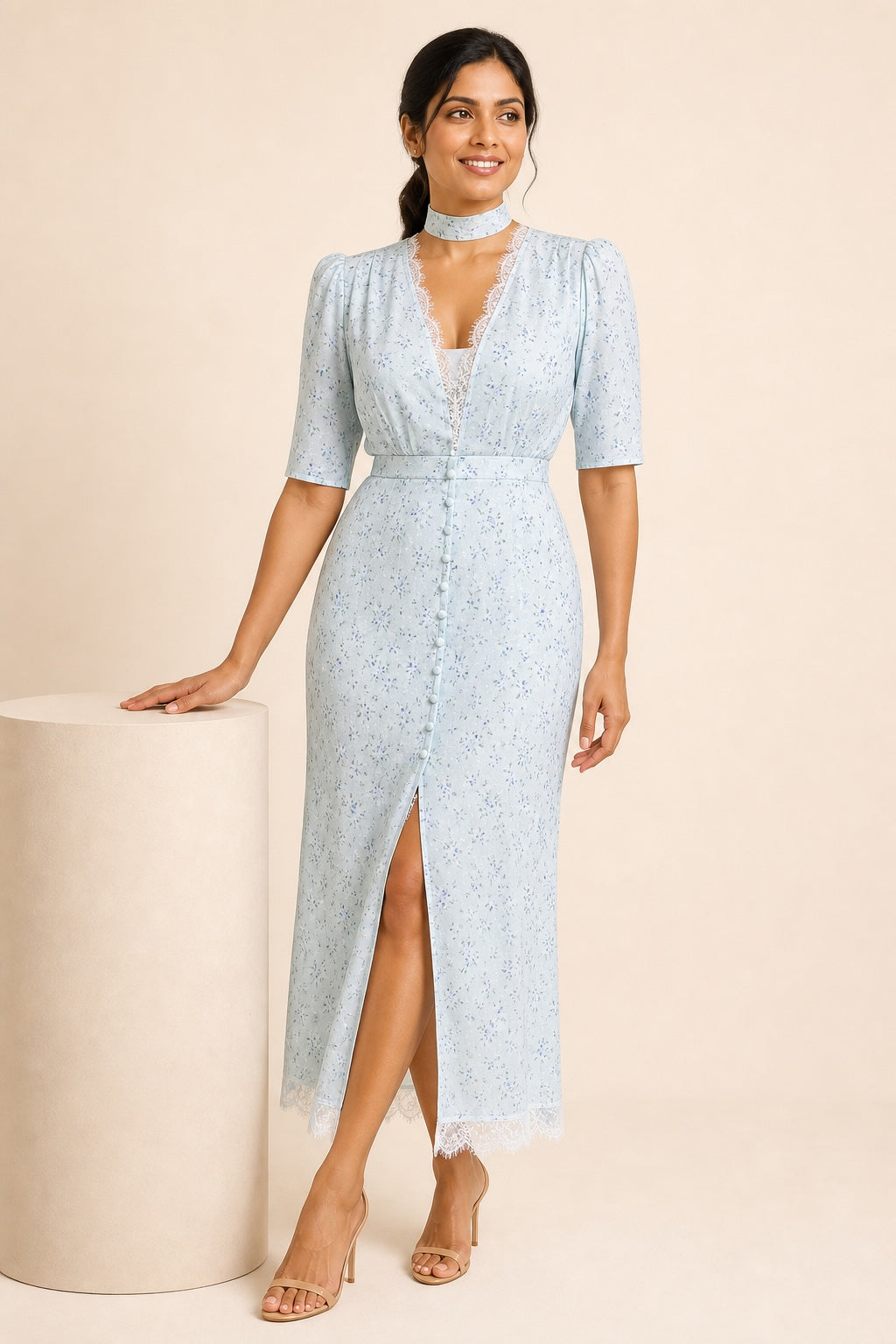 Sadie printed split maxi dress in Blue - variant view