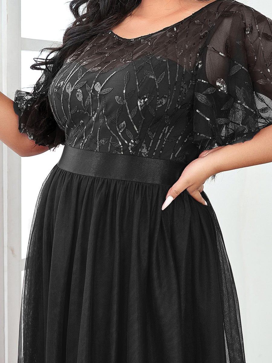 A-Line Short Sleeve Embroidery Floor-Length Evening Dress