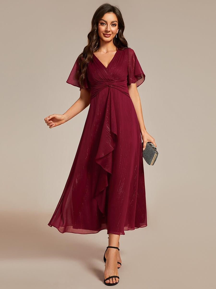 Glitter Twist Knot See-Through Long Sleeve Wedding Guest Dress