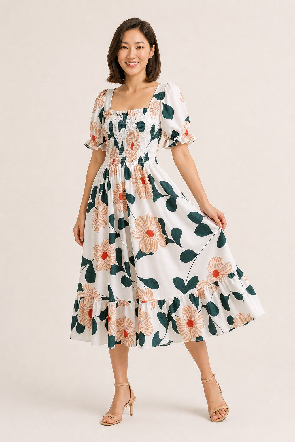 Samantha smocked A-line midi dress in Multicolor floral