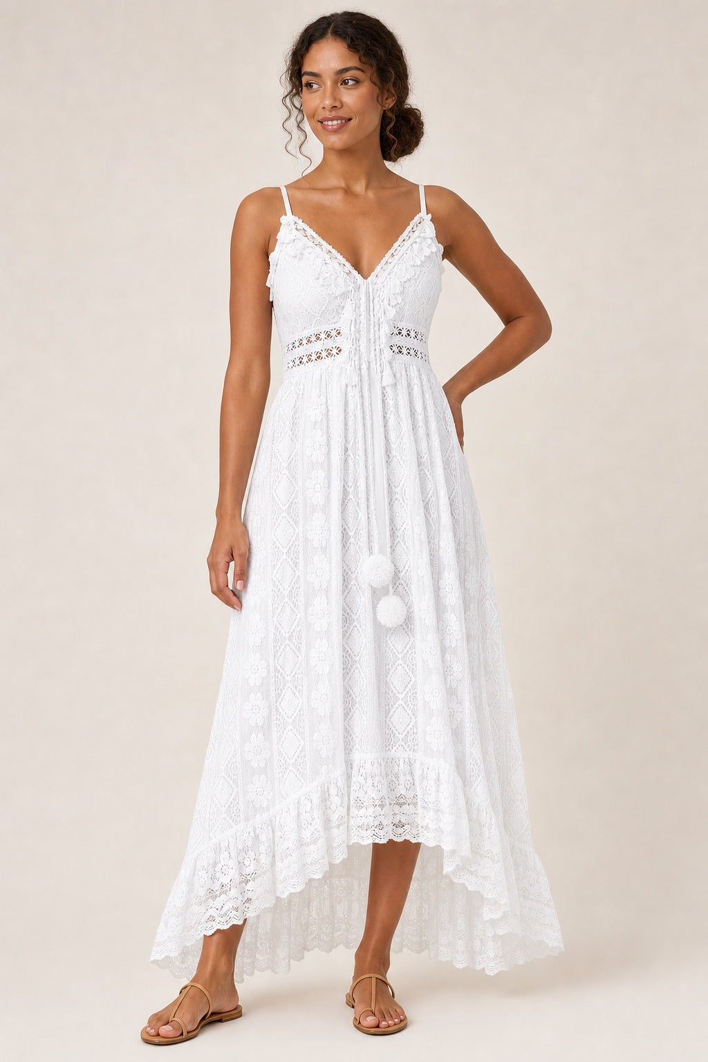 Claire lace V-neck beach maxi dress in White