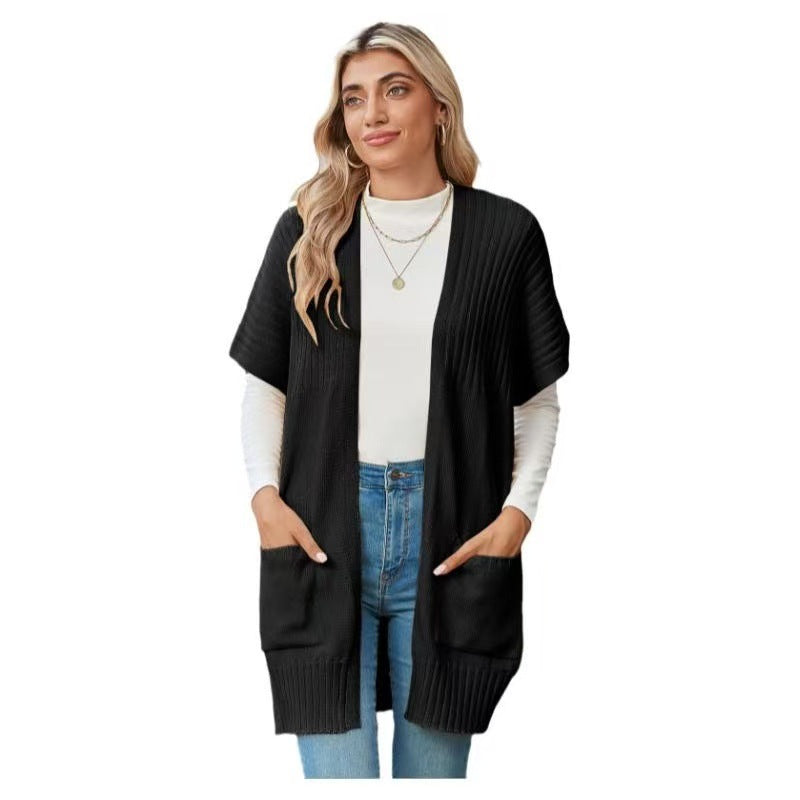 Adelaide | Lightweight Open-Front Knit Cardigan — Black — Alfa Empire, view 1