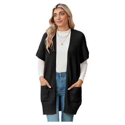 Adelaide | Lightweight Open-Front Knit Cardigan — Black — Alfa Empire, view 1