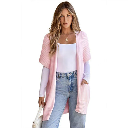 Adelaide | Lightweight Open-Front Knit Cardigan — Pink — Alfa Empire, view 2