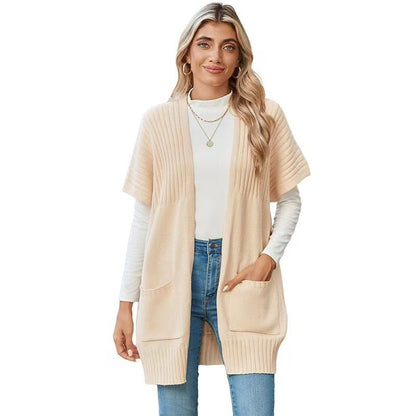 Adelaide | Lightweight Open-Front Knit Cardigan — Apricot — Alfa Empire, view 3